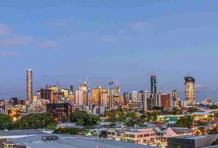 Twilight skyline seen from Regatta Apartments West End